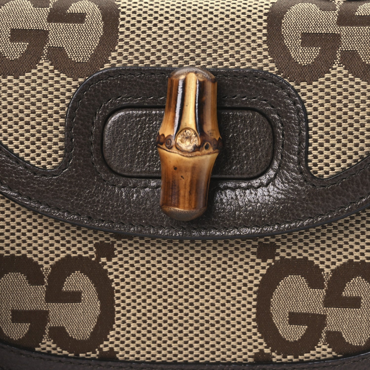Gucci Monogram Jumbo GG Textured Dollar Calfskin Web Mini Bamboo 1947 Top Handle Bag Camel Ebony New Acero 8 of 11