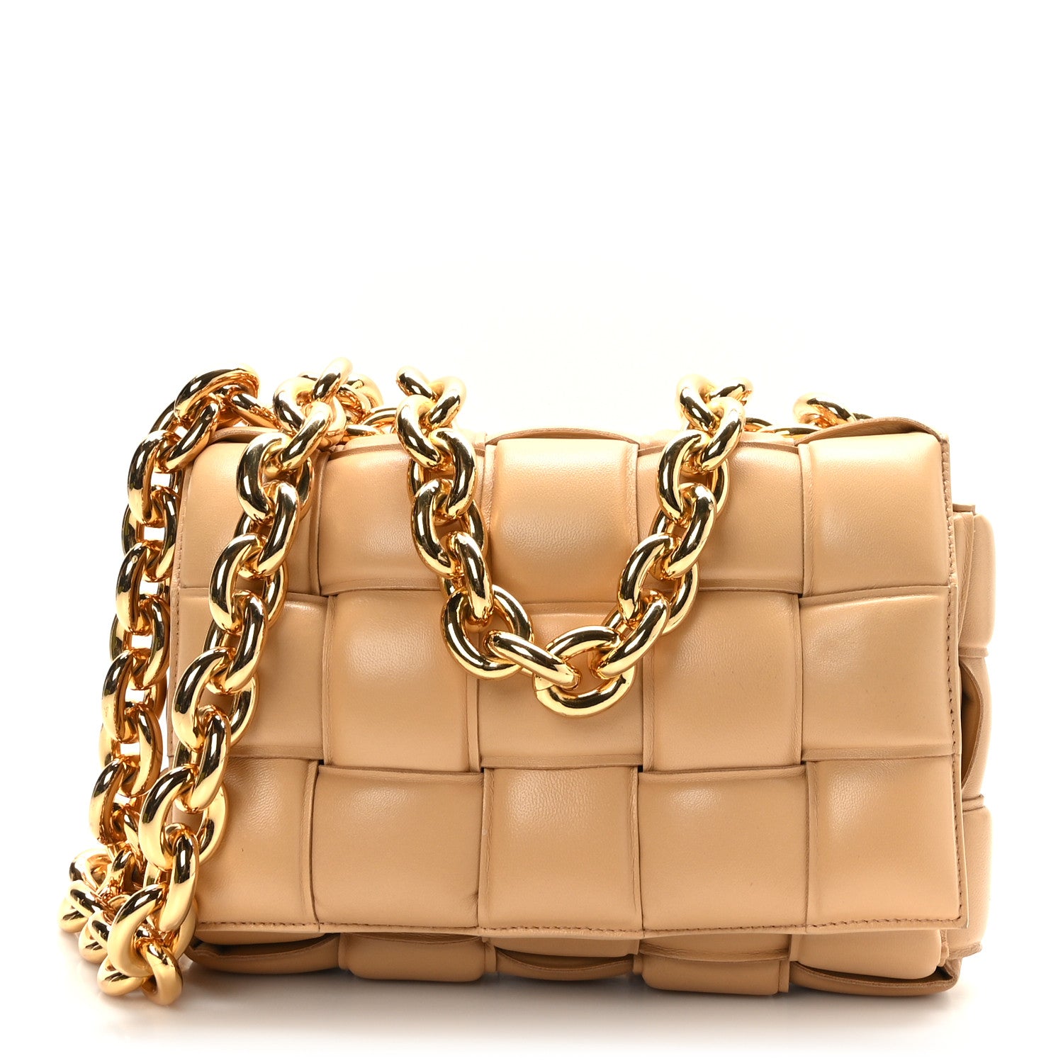 Bottega Veneta Lambskin Maxi Intreccio Padded Chain Cassette Crossbody Bag Almond 1 of 8