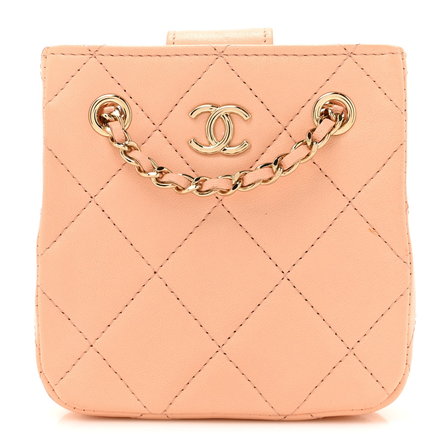 Chanel Lambskin Quilted Tiny Shopping Clutch With Chain Light Beige 1 of 15