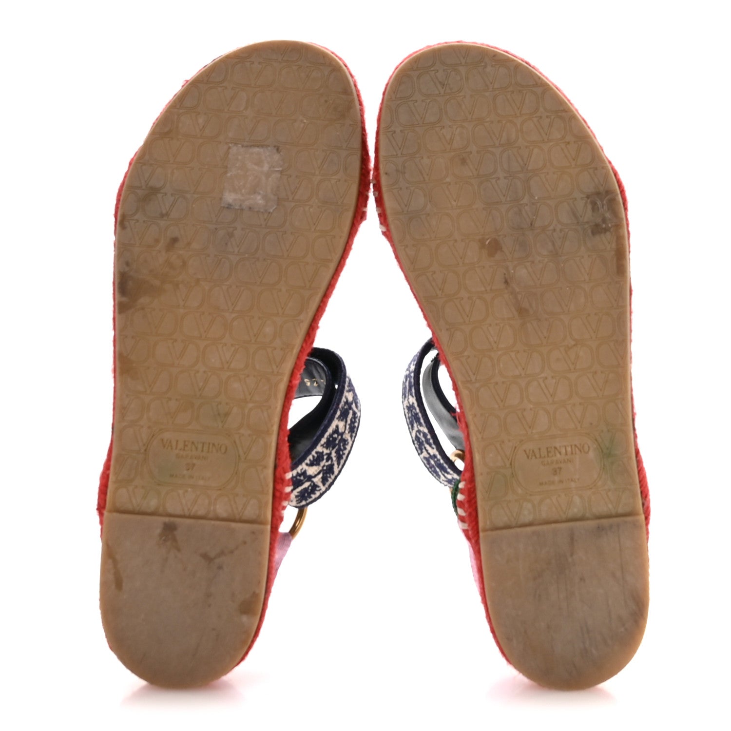 Valentino Garavani Embroidered Jacquard Grosgrain Cord Vg Lake Powell Velcro Espadrille Sandals 37 6 of 9