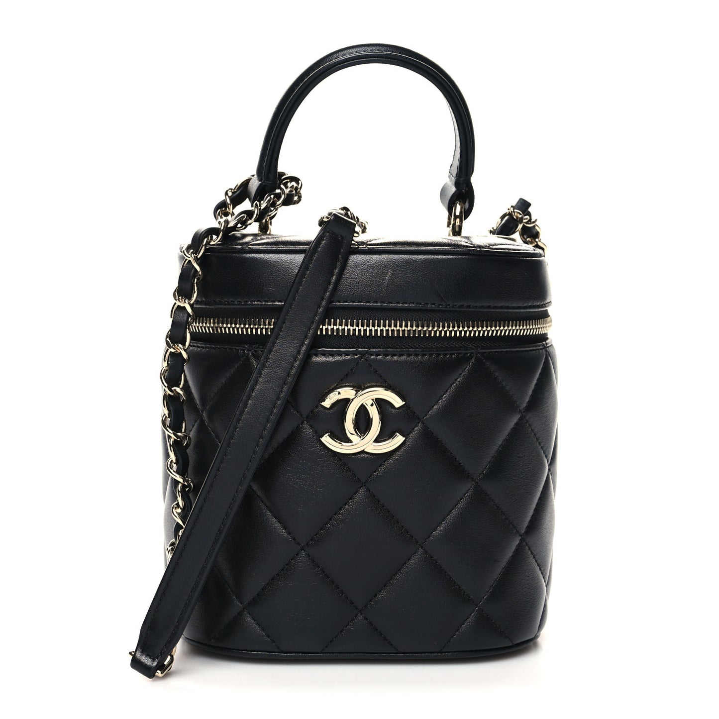 Lambskin Quilted Trendy Vanity Case Black
