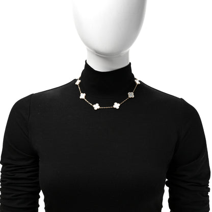 Van Cleef & Arpels 18K Yellow Gold Mother of Pearl 10 Motifs Vintage Alhambra Necklace 2 of 6