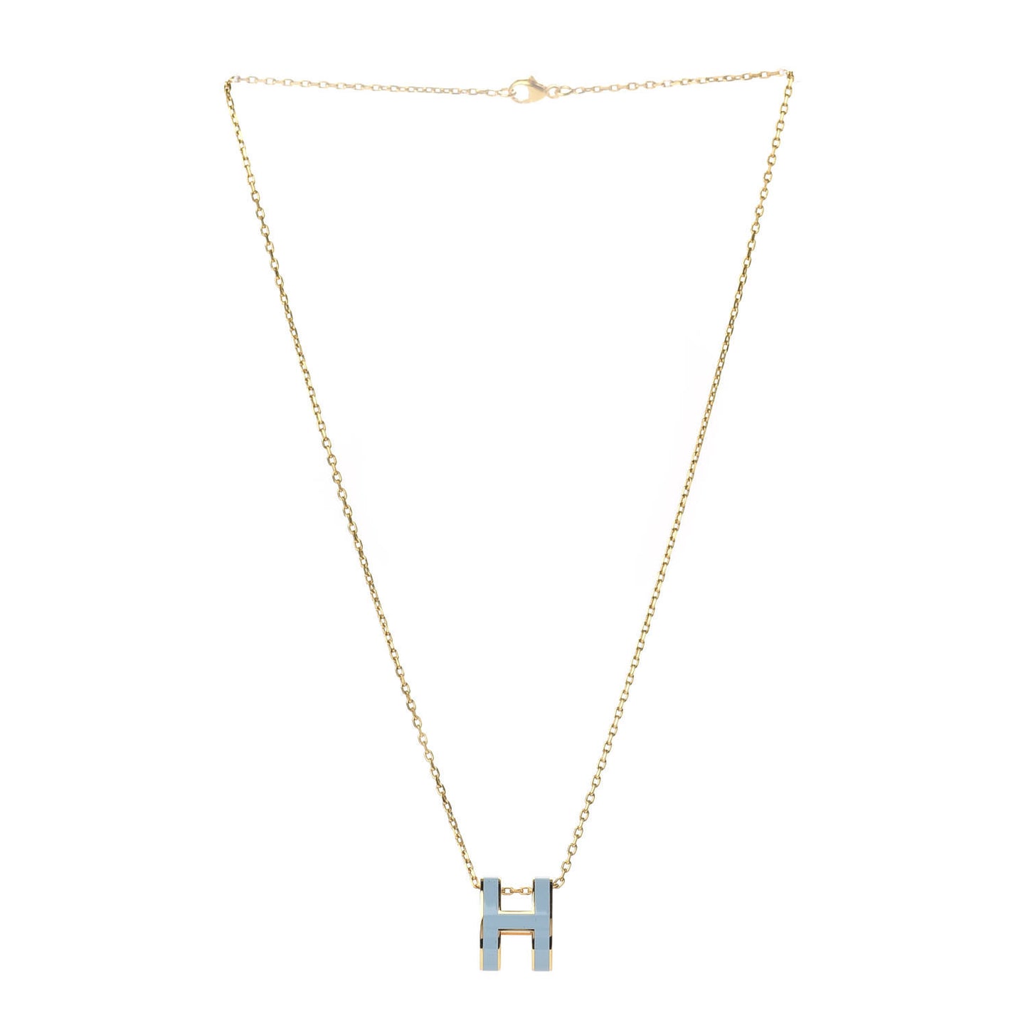 Lacquered Gold Pop H Pendant Necklace Bleu Pastel