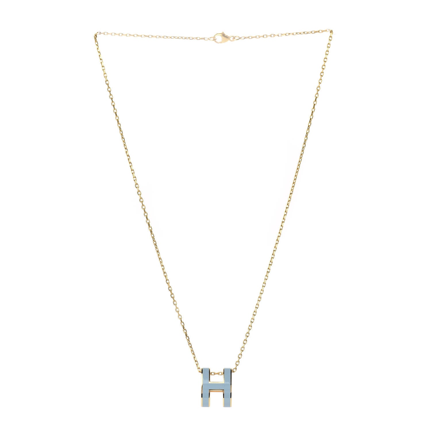 Hermes Lacquered Gold Pop H Pendant Necklace Bleu Pastel 3 of 7