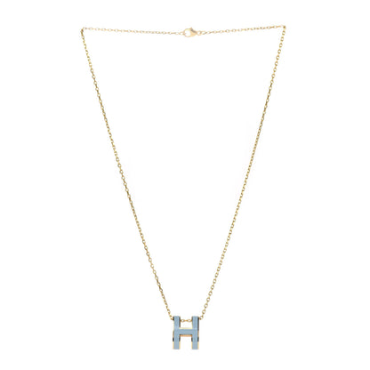 Hermes Lacquered Gold Pop H Pendant Necklace Bleu Pastel 3 of 7