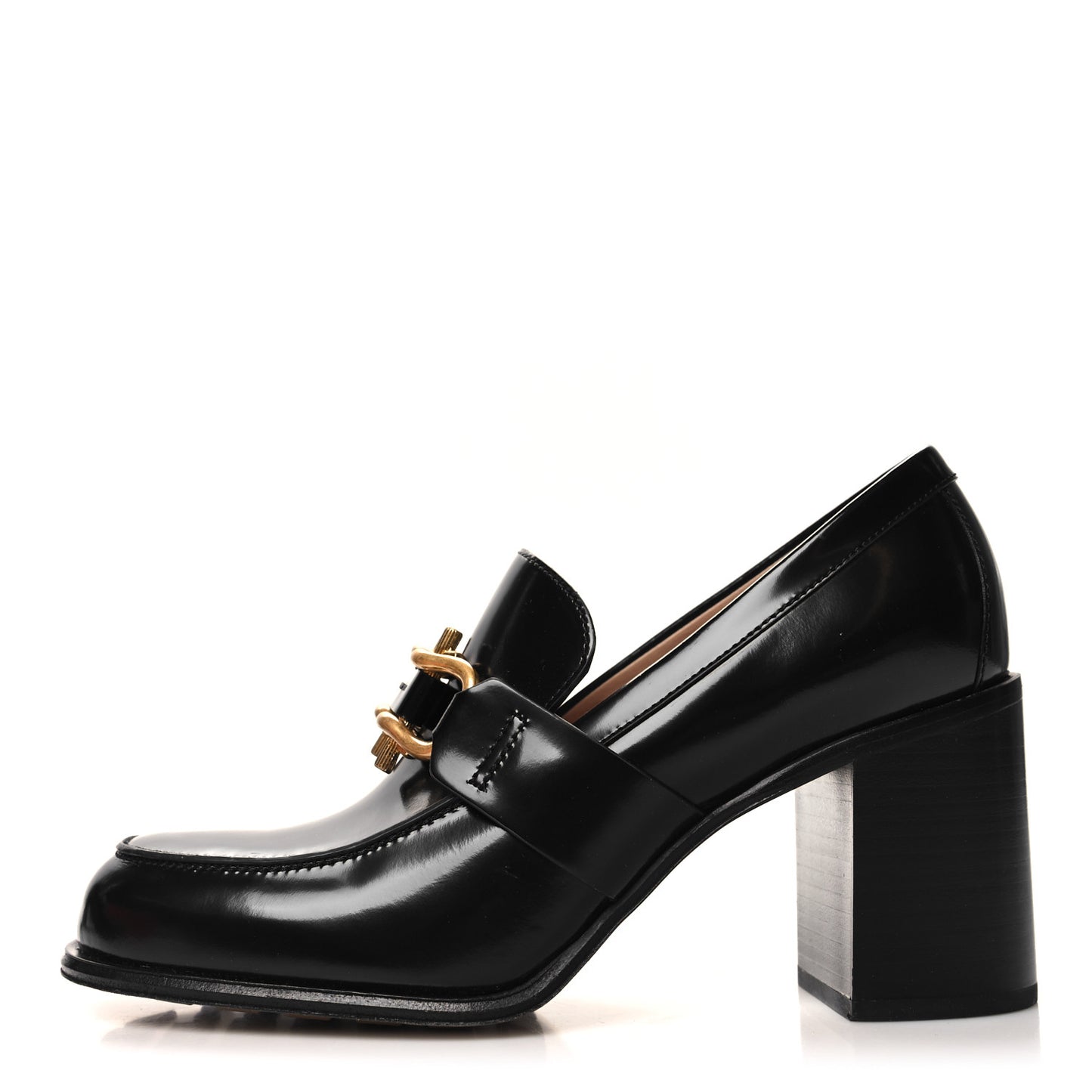Glossy Calfskin Monsieur 70mm Loafer Pumps 38 Black