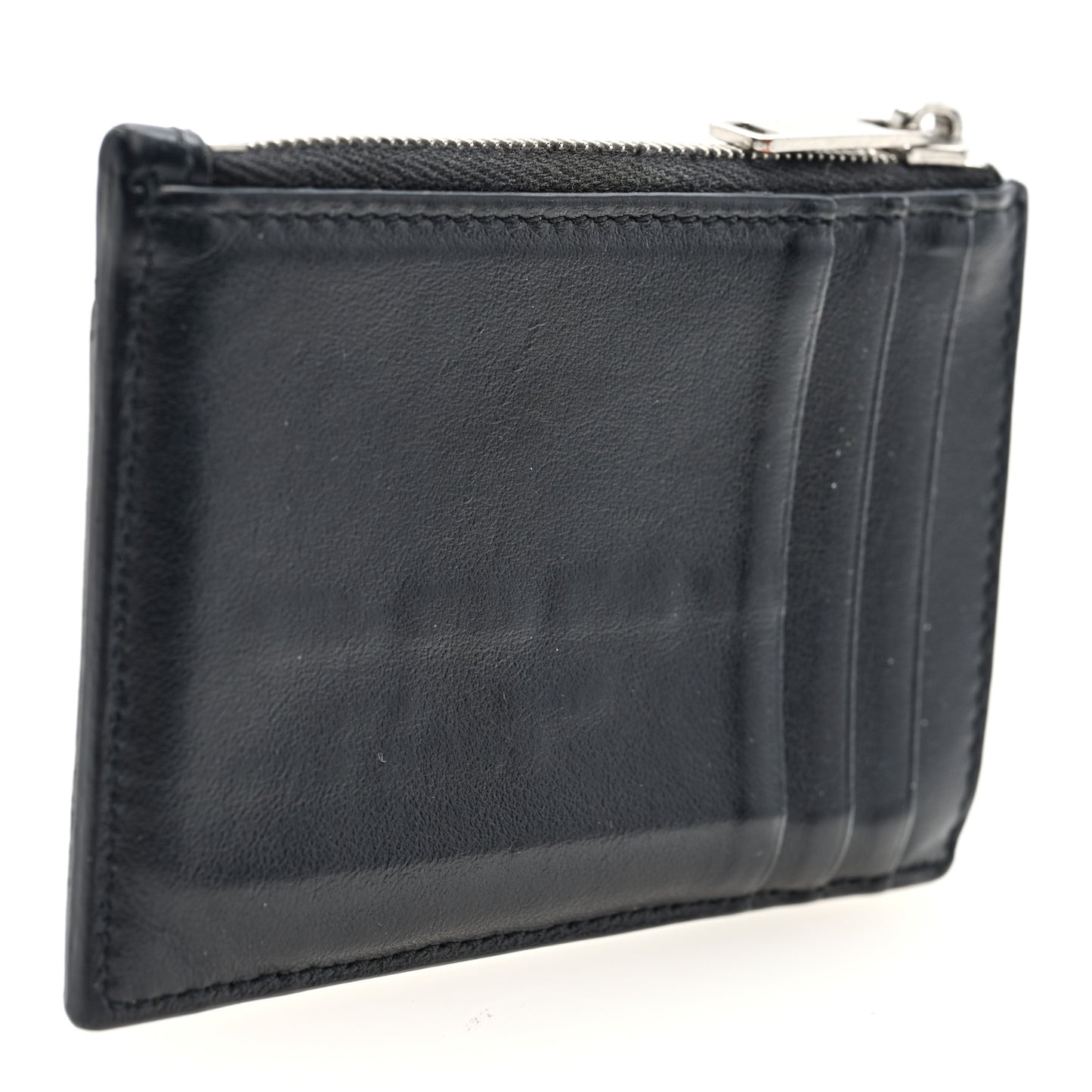 Smooth Lambskin Zip Logo Card Holder Black White