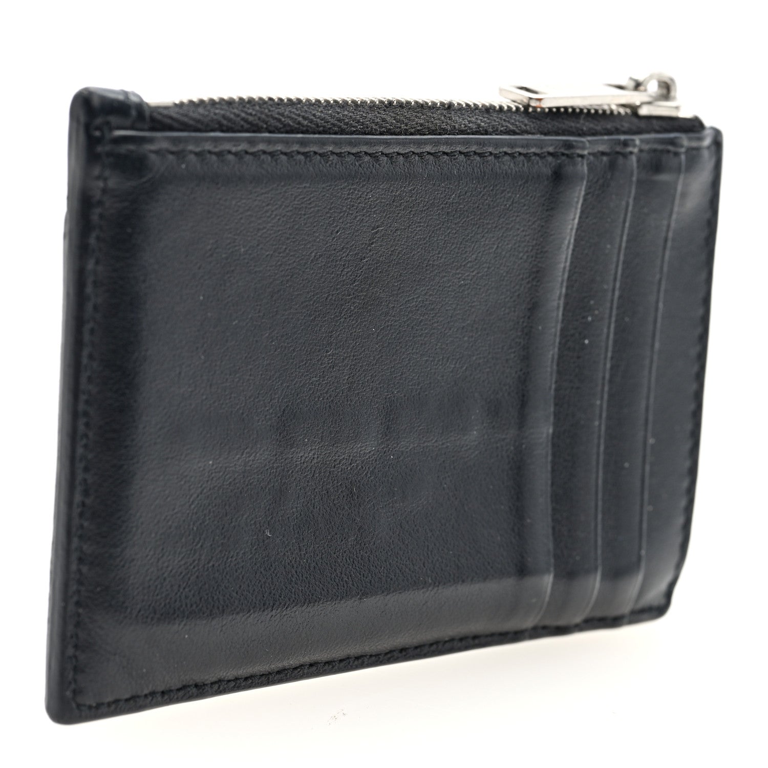 Celine Smooth Lambskin Zip Logo Card Holder Black White 3 of 6