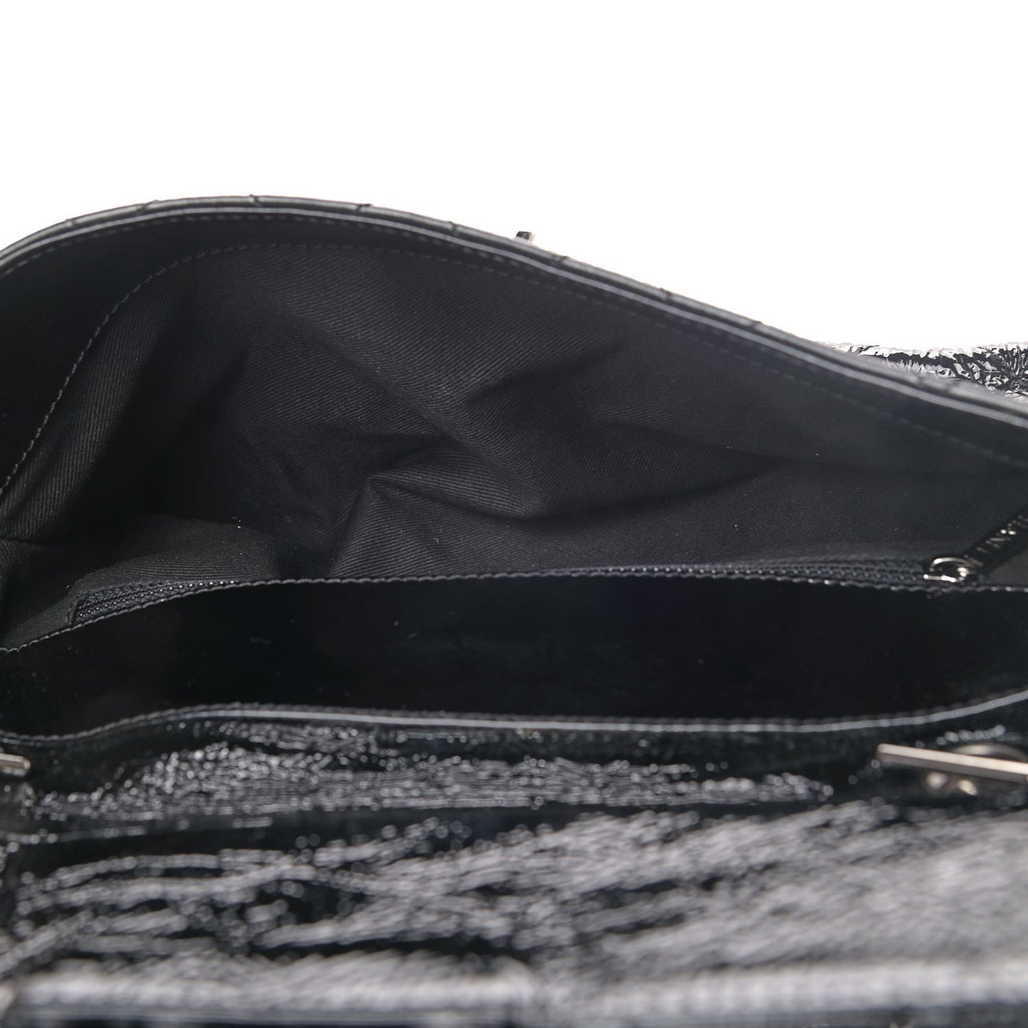 Distressed Patent Quilted Small Ritz Flap Bag Black