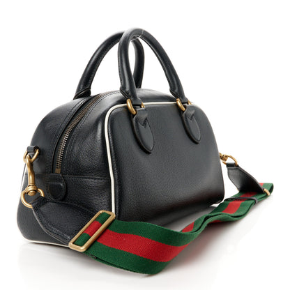 Gucci X ADIDAS Textured Dollar Calfskin Web Trefoil Logo Embossed Mini Bowling Bag Black Off White 3 of 11