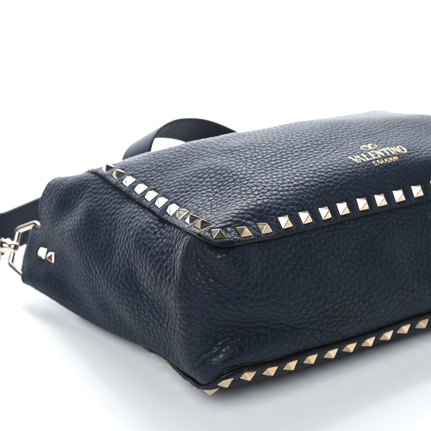 Pebbled Calfskin Rockstud Flip Lock Flap Messenger Satchel Marine