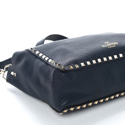 Valentino Garavani Pebbled Calfskin Rockstud Flip Lock Flap Messenger Satchel Marine 8 of 9