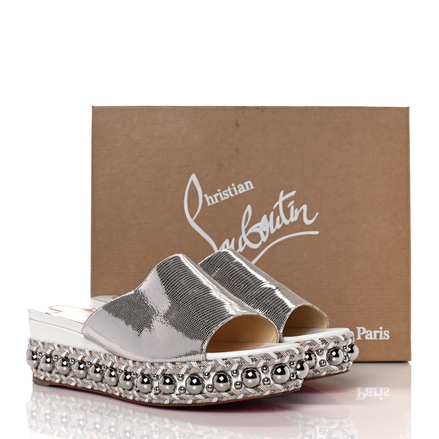 Laminato Lizard Embossed Janibasse 60 Mules 40 Latte Silver