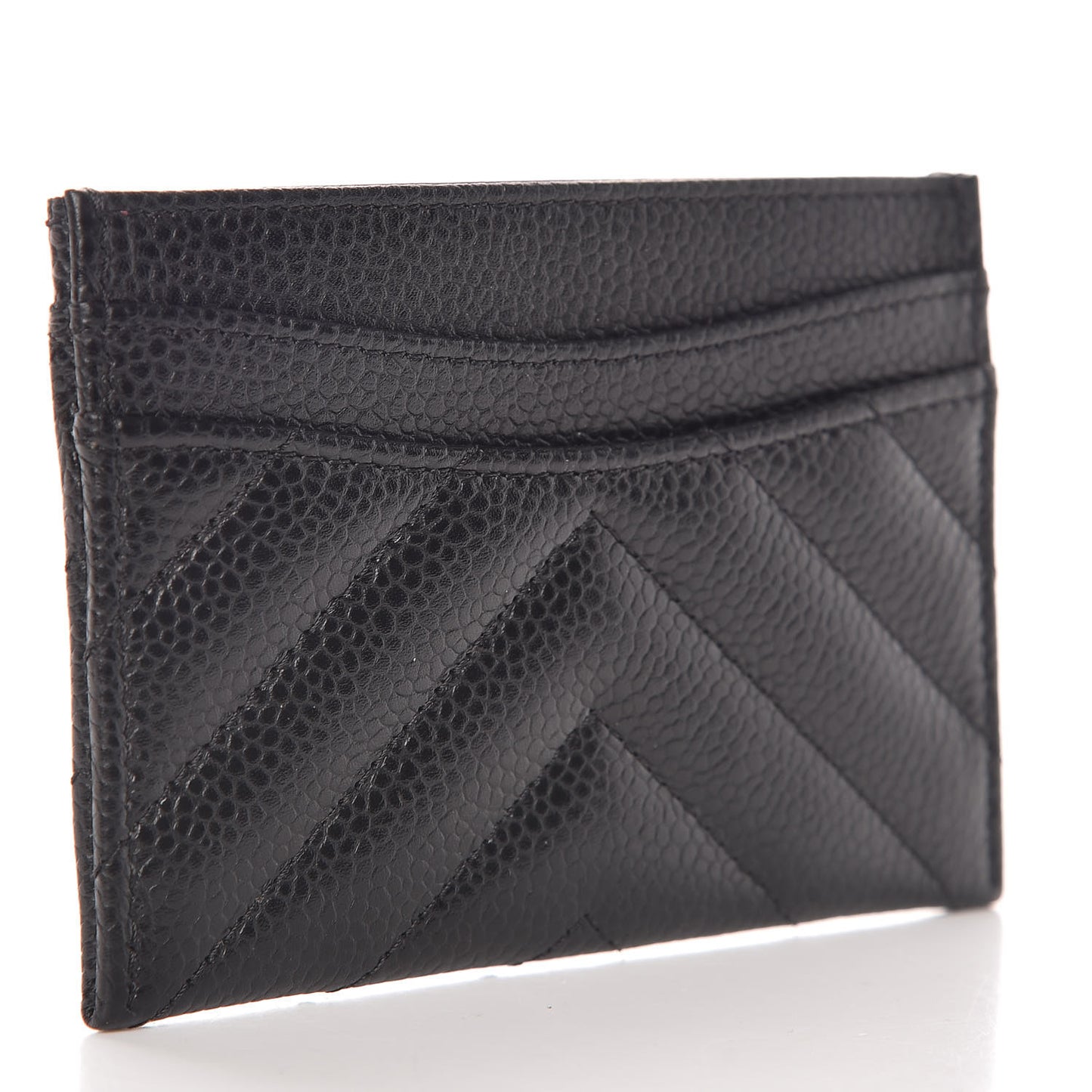 Caviar Chevron Quilted Card Holder Black