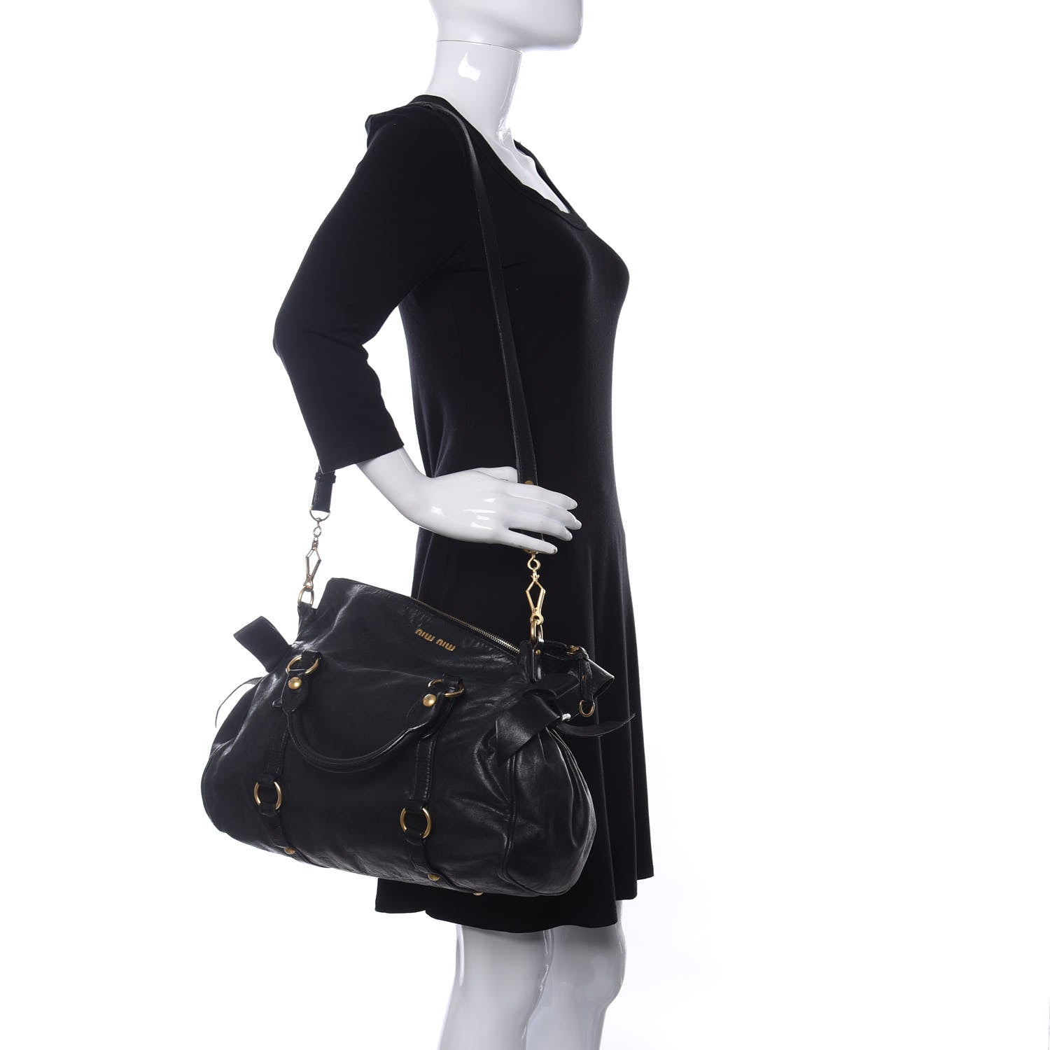 Miu Miu Soft Calfskin Small Bow Bag Black 2 of 16