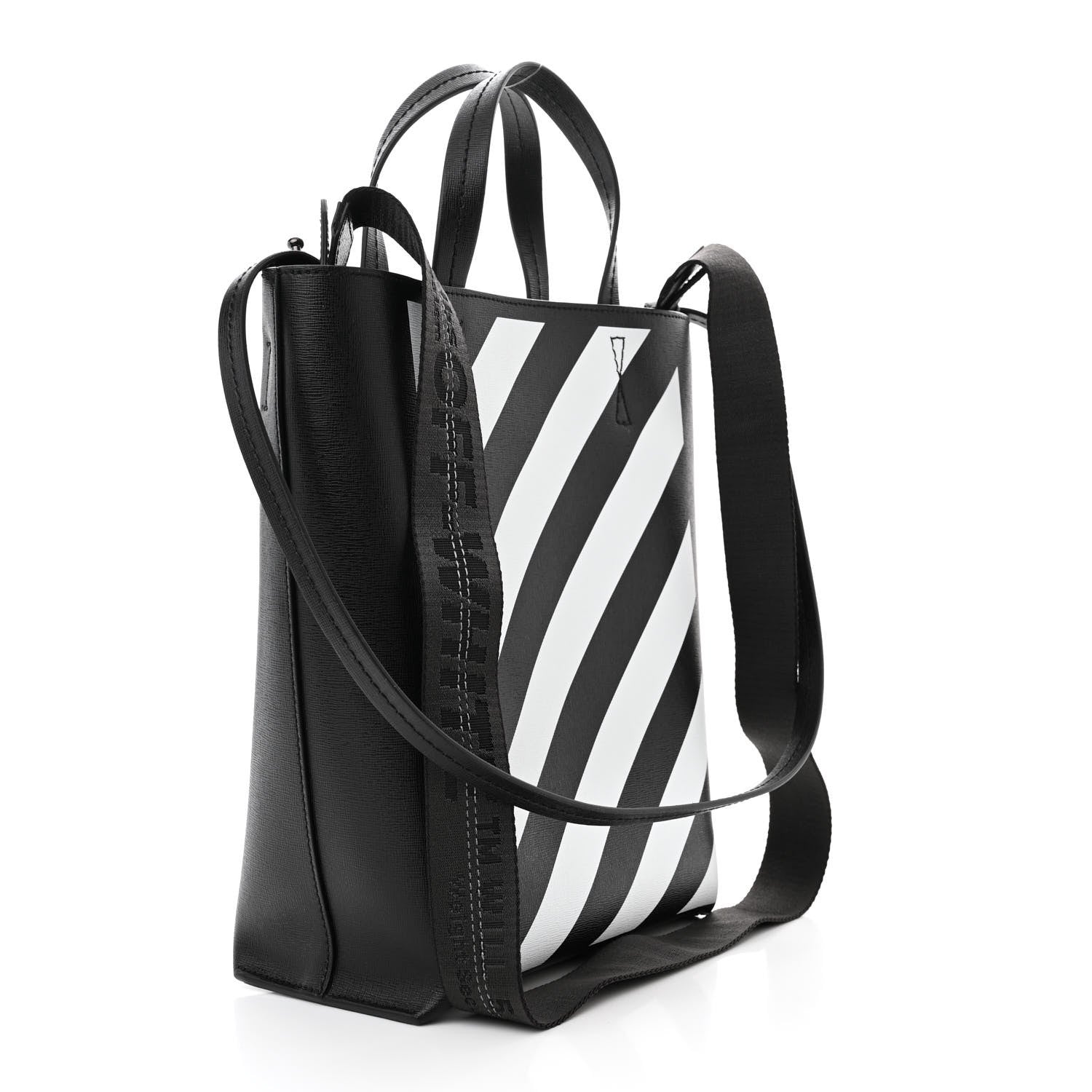 Off-White Saffiano Striped Diag Tote Black 3 of 9