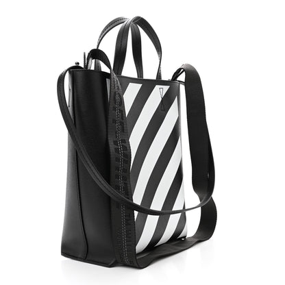 Off-White Saffiano Striped Diag Tote Black 3 of 9