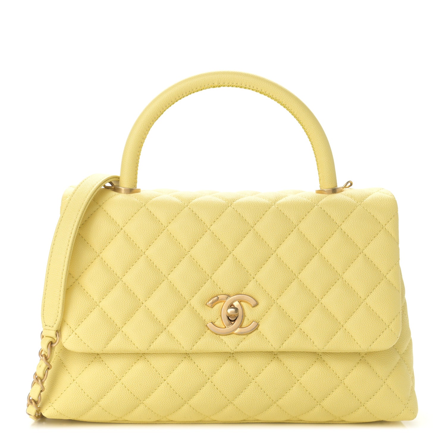 Chanel Caviar Quilted Small Coco Handle Flap Yellow 1 of 9