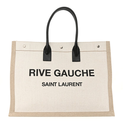 Saint Laurent Linen Calfskin Rive Gauche Tote Optic White 1 of 14