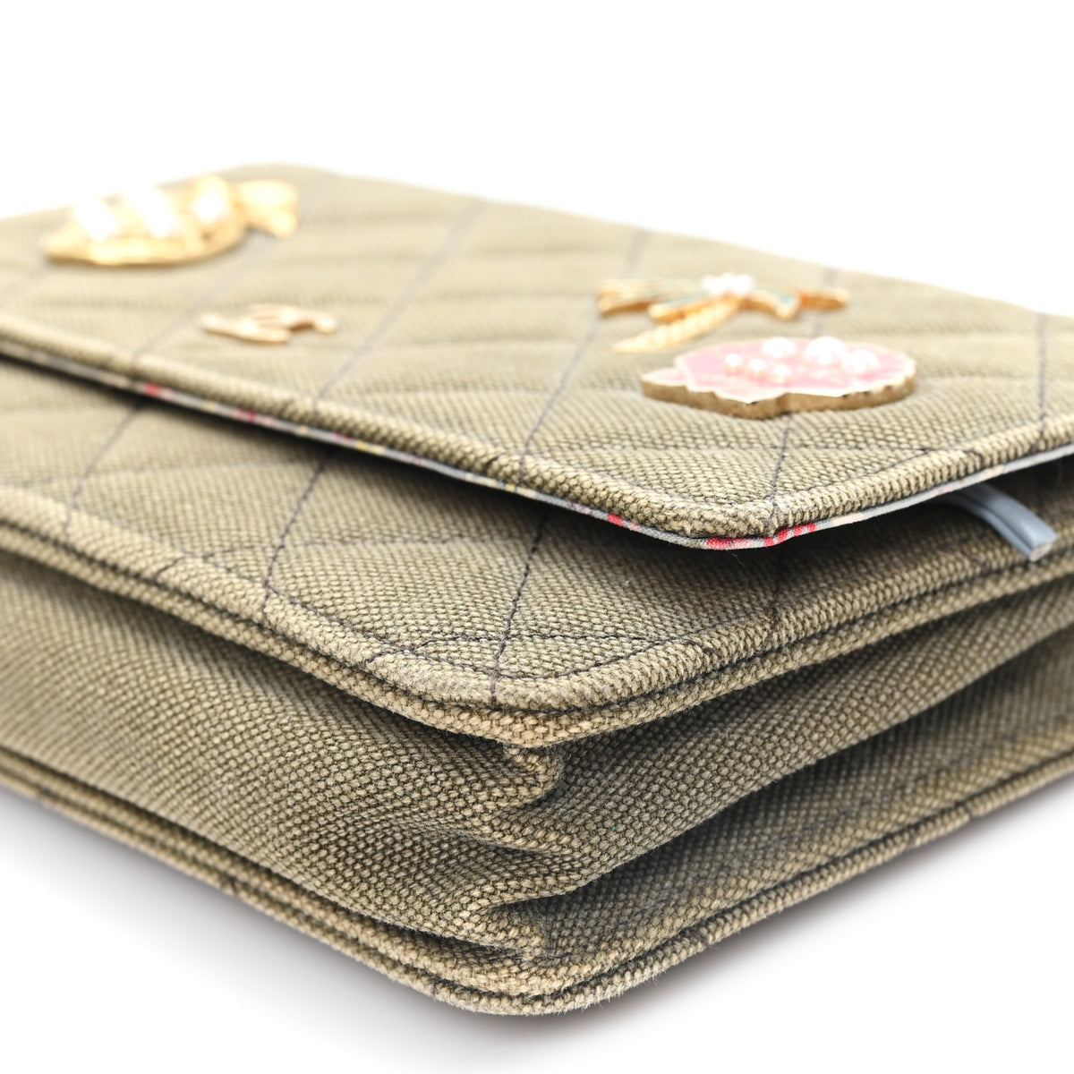 Canvas Quilted Coco Cuba Charms Wallet On Chain WOC Khaki
