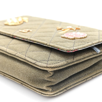 Chanel Canvas Quilted Coco Cuba Charms Wallet On Chain WOC Khaki 10 of 11