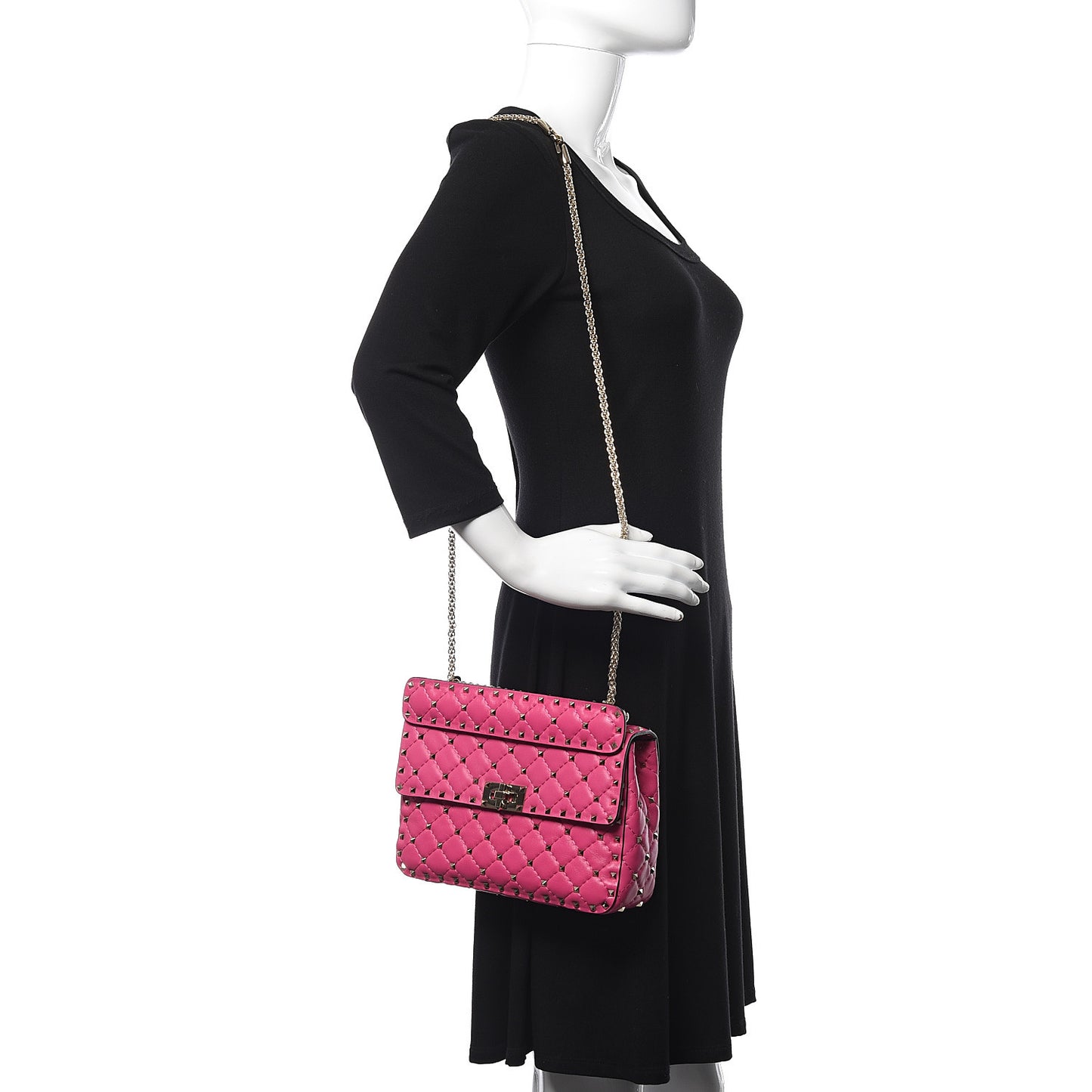 Nappa Medium Rockstud Spike Shoulder Bag Pink Orchid