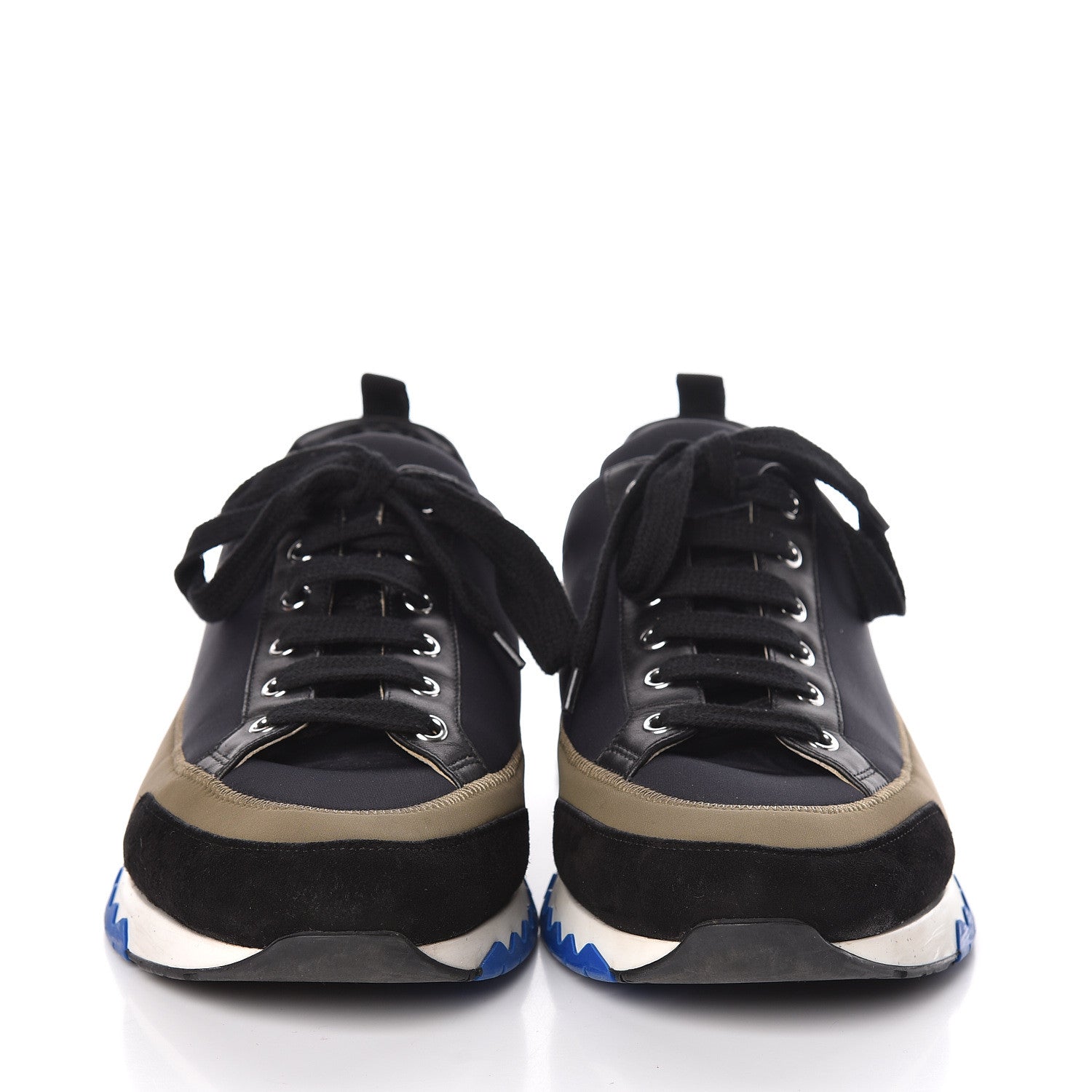 Hermes Technical Canvas Suede Goatskin Calfskin Mens Rapid Sneakers 42.5 Khaki Black 2 of 11