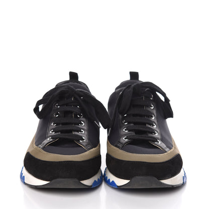 Hermes Technical Canvas Suede Goatskin Calfskin Mens Rapid Sneakers 42.5 Khaki Black 2 of 11