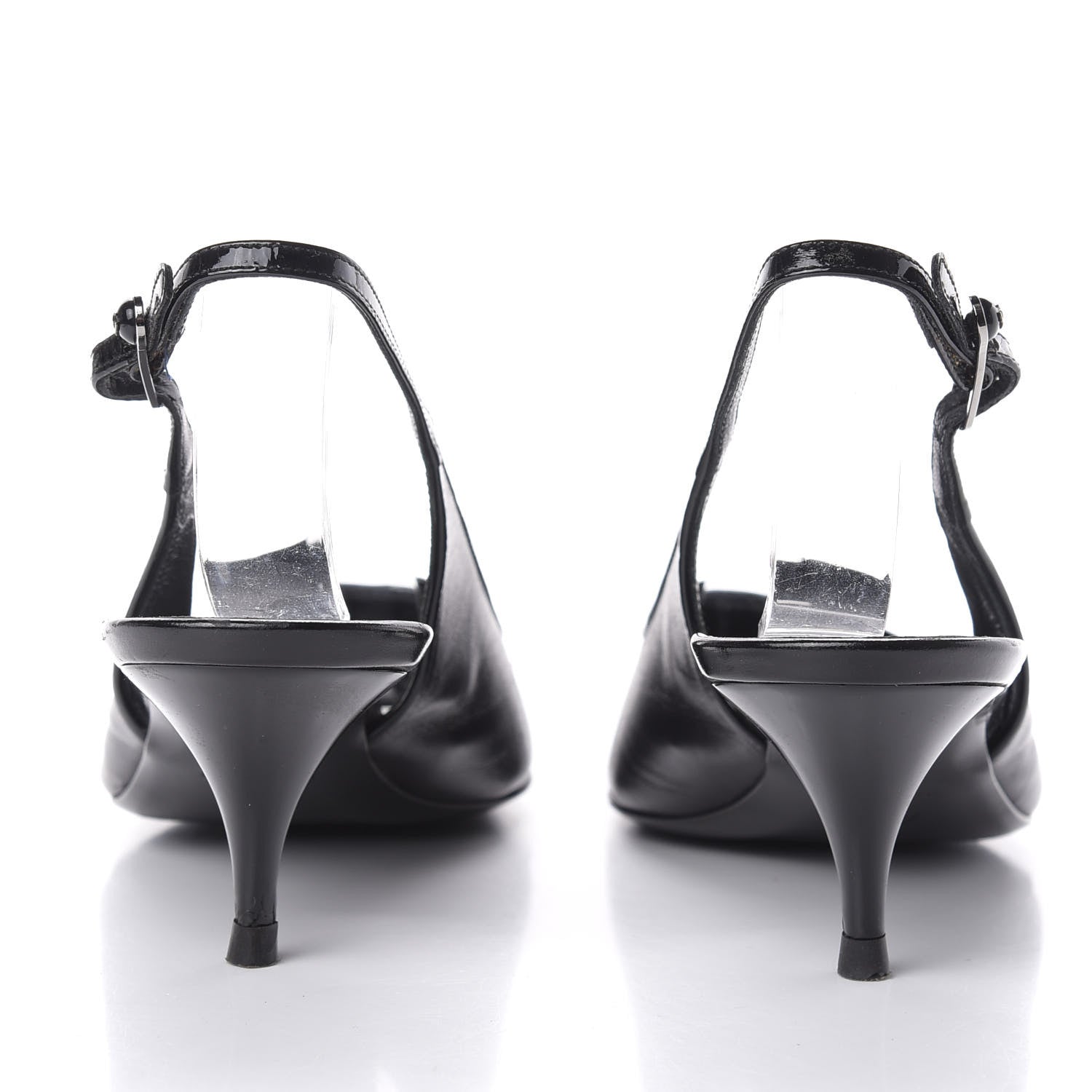 Chanel Lambskin Patent Cap Toe CC Slingback Heels 38.5 Black 4 of 8