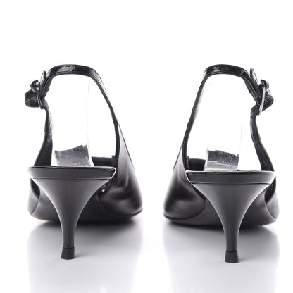 Chanel Lambskin Patent Cap Toe CC Slingback Heels 38.5 Black 4 of 8