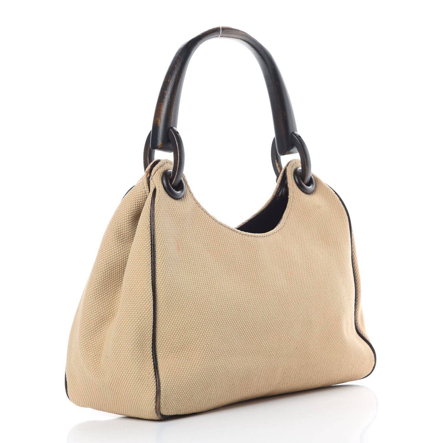 Gucci Canvas Wooden Handle Shoulder Bag Beige 3 of 19
