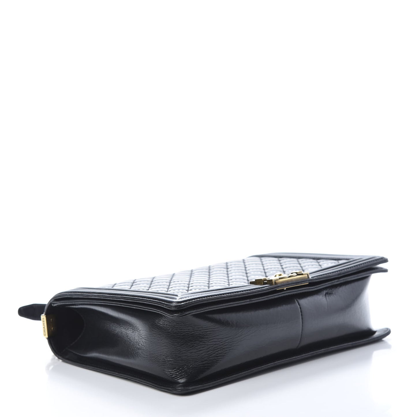 Glazed Calfskin Quilted Large Boy Flap Black