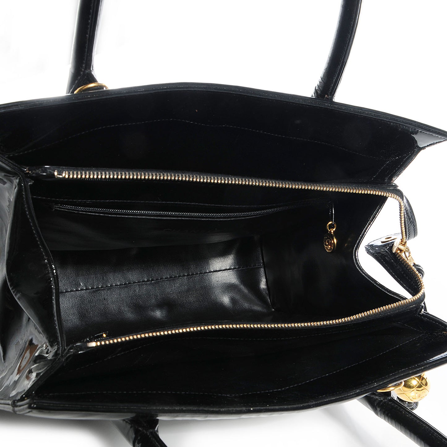 Patent Chevron Top Handle Bag Black