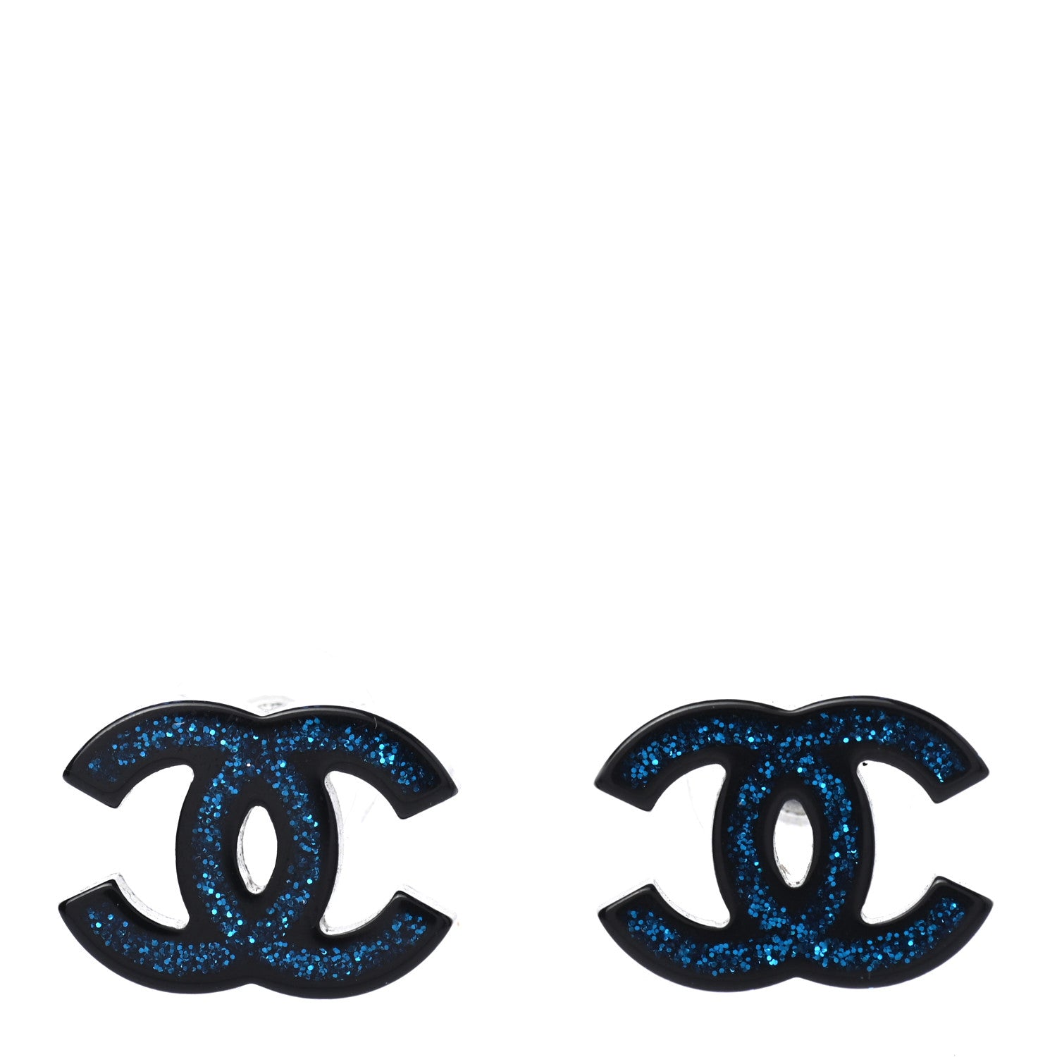 Chanel Glitter Resin CC Earrings Blue Black 1 of 4