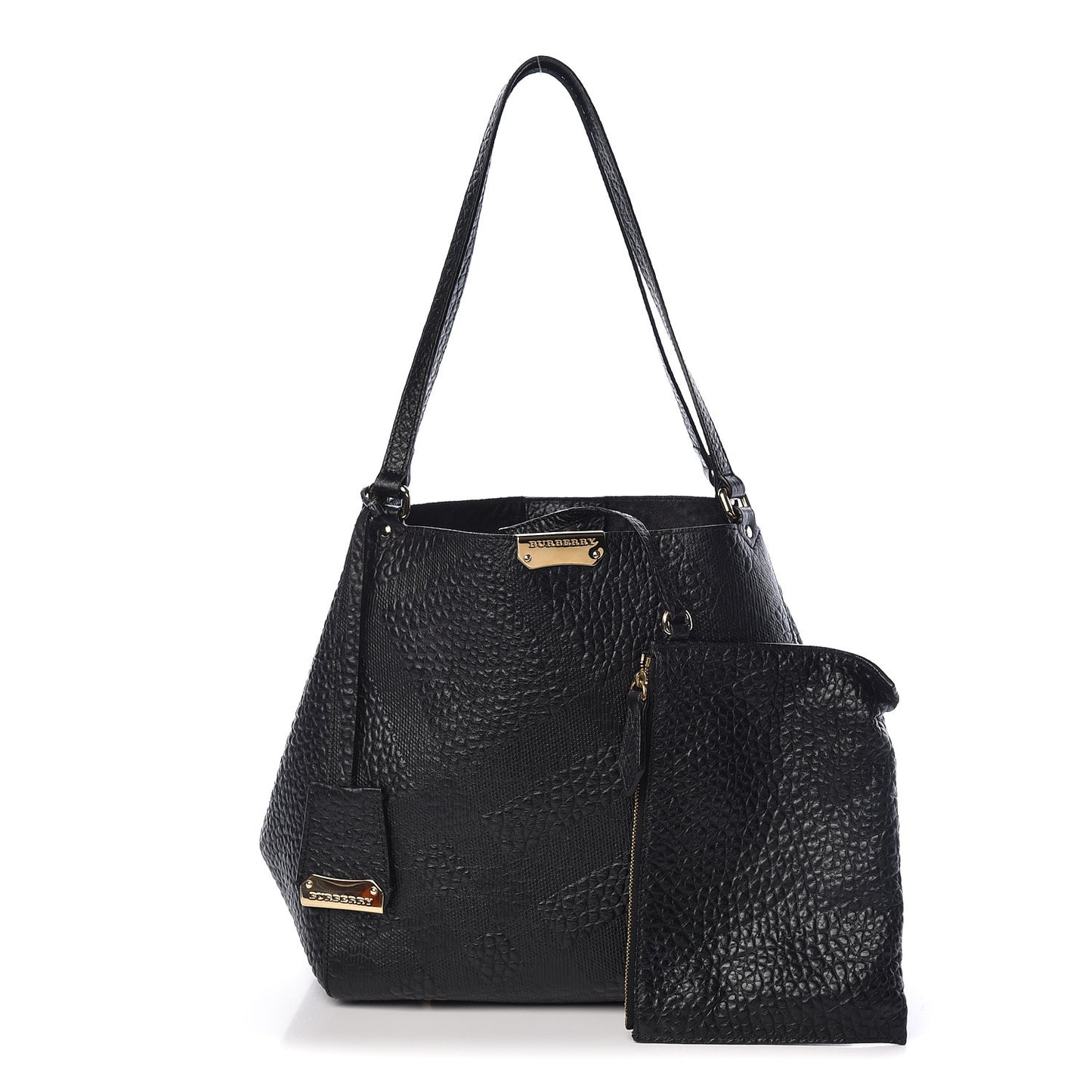 Signature Grain Calfskin Check Embossed Small Canterbury Tote Black