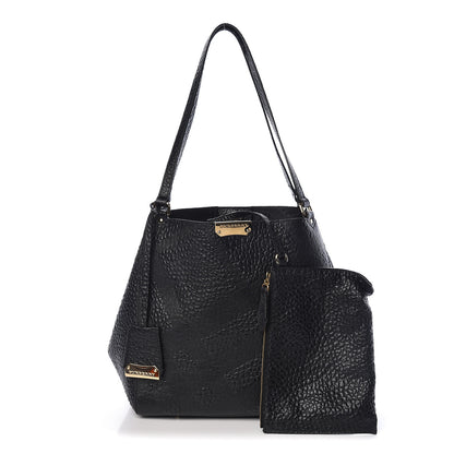 Burberry Signature Grain Calfskin Check Embossed Small Canterbury Tote Black 1 of 11