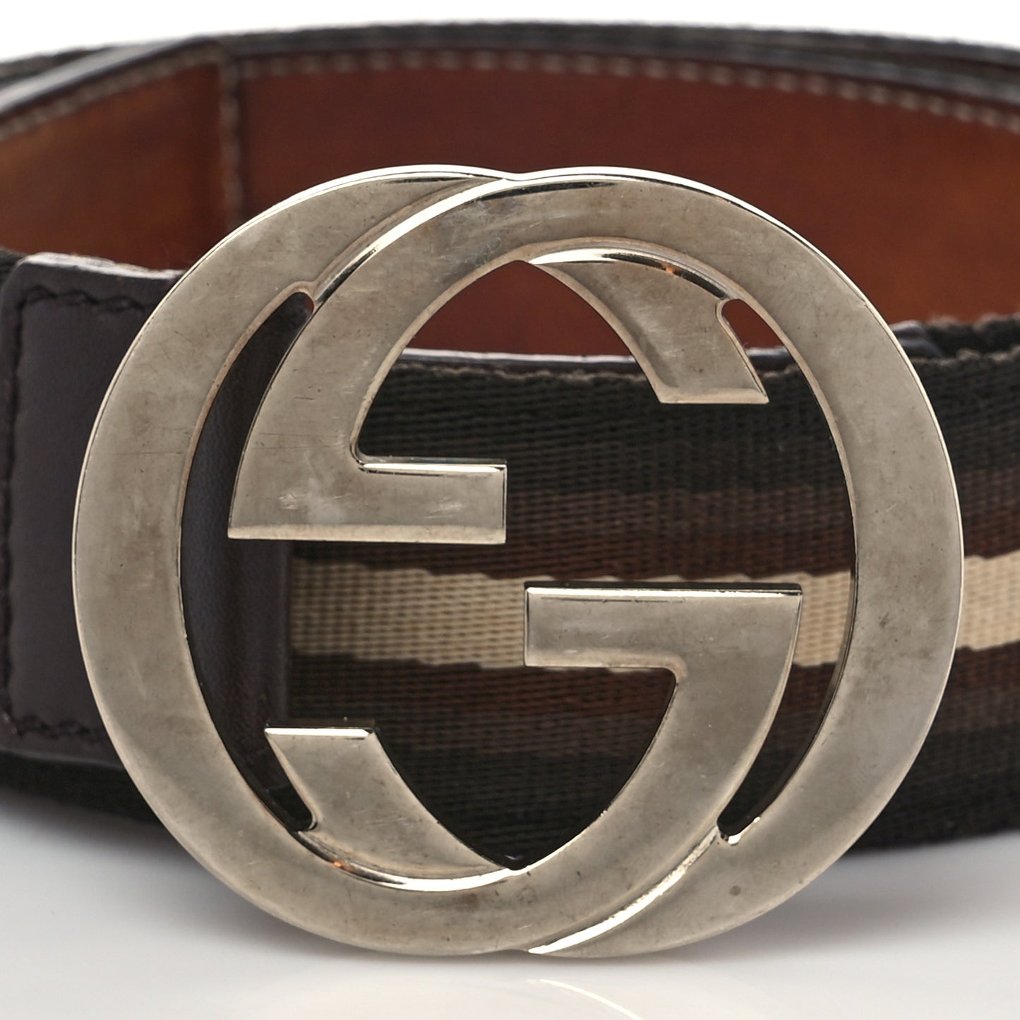 Calfskin Web Interlocking G Belt 95 38 Brown Cream