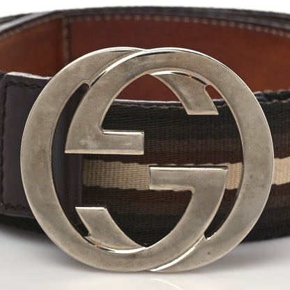 Gucci Calfskin Web Interlocking G Belt 95 38 Brown Cream 2 of 8