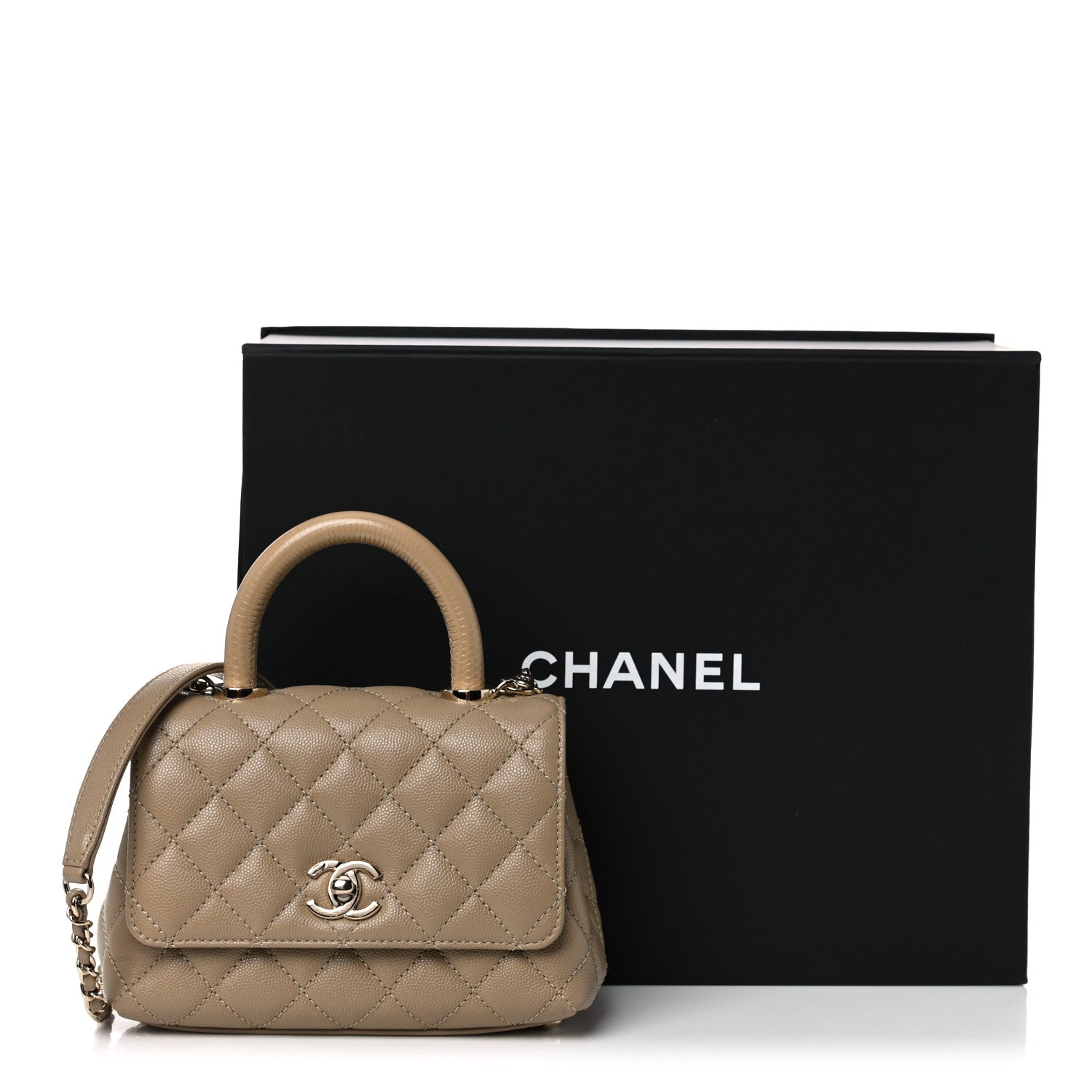Chanel Caviar Lizard Embossed Quilted Extra Mini Coco Handle Flap Dark Beige 9 of 9