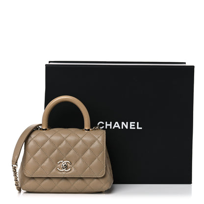 Chanel Caviar Lizard Embossed Quilted Extra Mini Coco Handle Flap Dark Beige 9 of 9