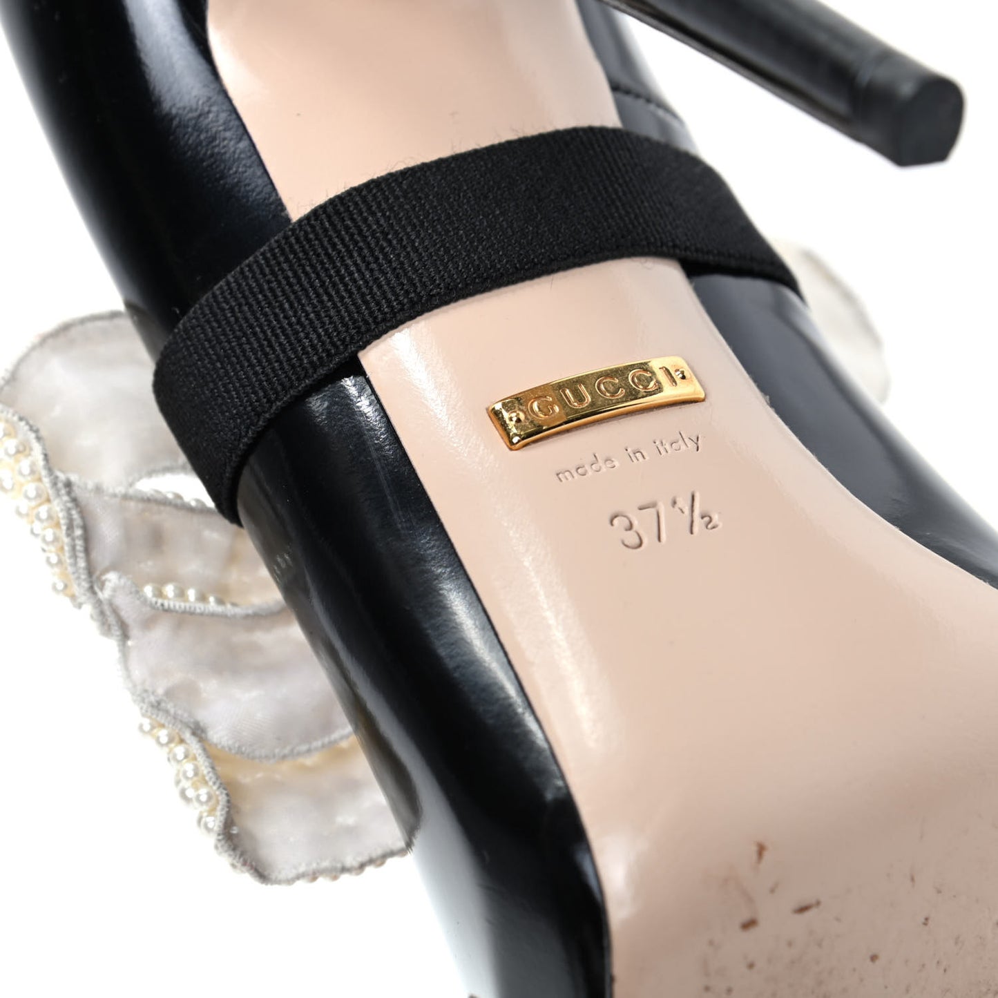 Polished Calfskin Removable Pearly Bow Elaisa Platform High Heel Pumps 37.5 Black