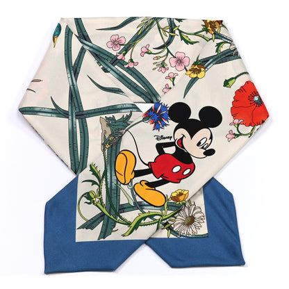 Gucci X DISNEY Silk Twill Mickey Lac Neck Bow Scarf Ivory Blue 1 of 3