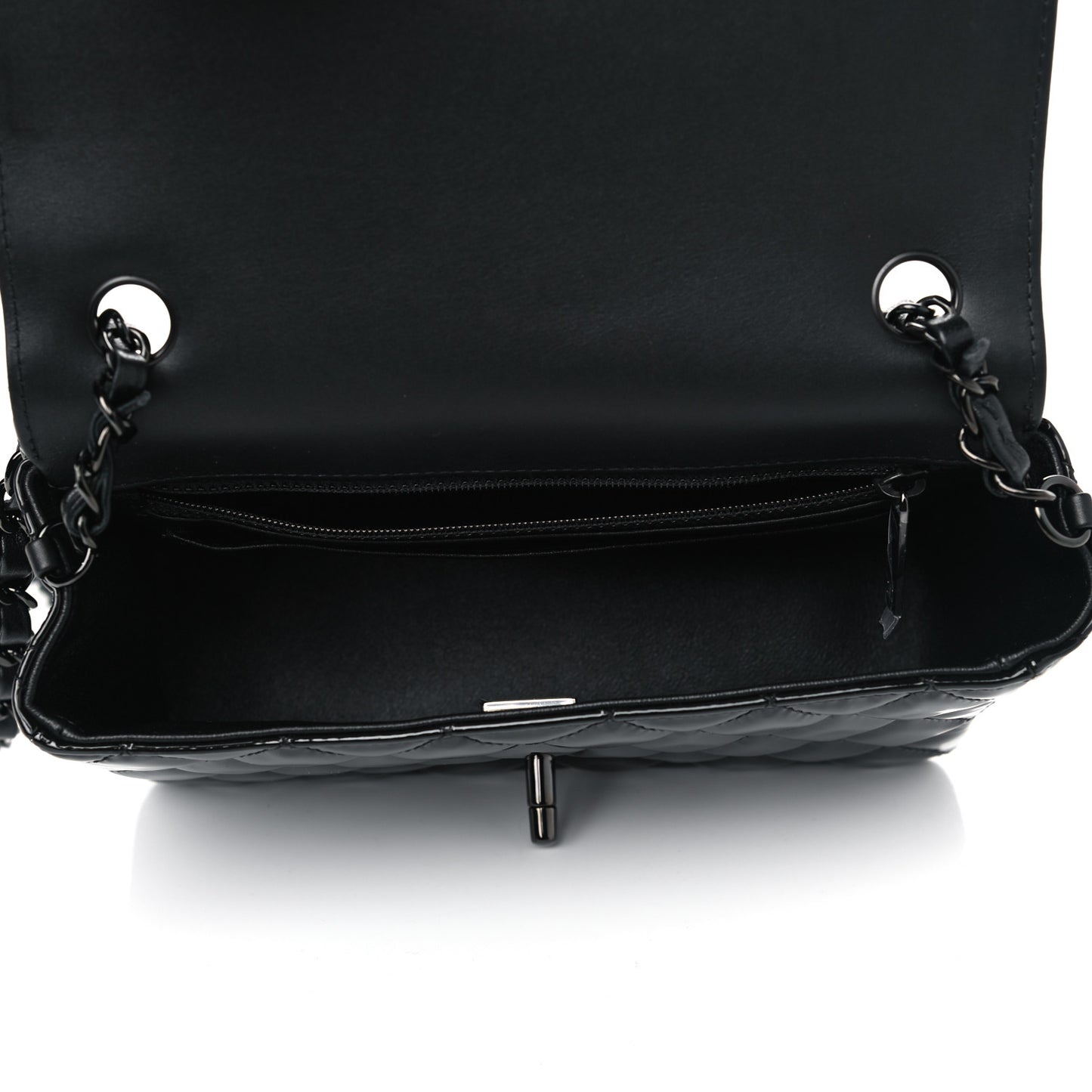 Patent Calfskin Quilted Mini Rectangular Flap So Black