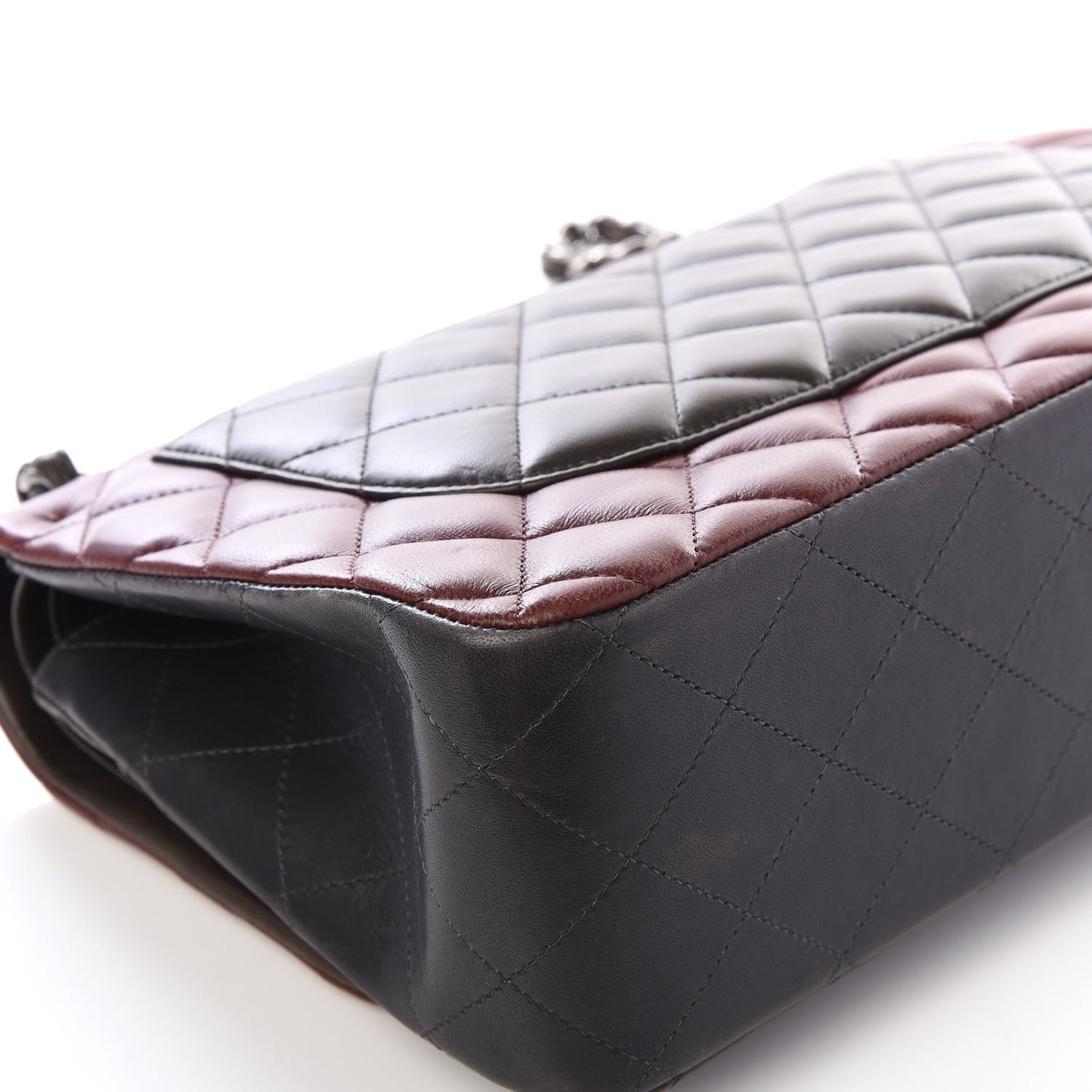 Lambskin Quilted Jumbo Tri-Color Double Flap Burgundy