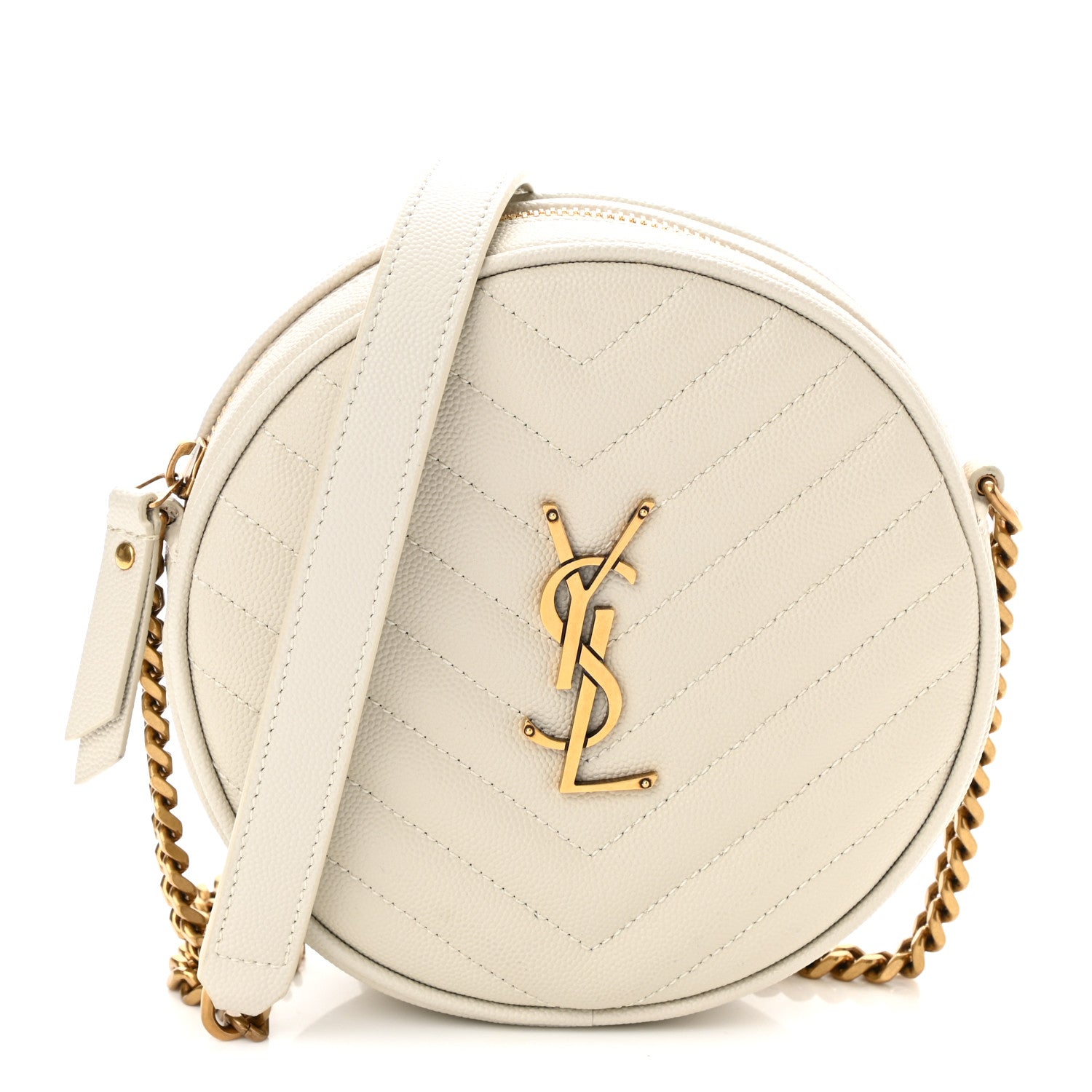 Saint Laurent Grain De Poudre Matelasse Chevron Quilted Round Vinyle Camera Bag White 1 of 10