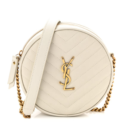 Saint Laurent Grain De Poudre Matelasse Chevron Quilted Round Vinyle Camera Bag White 1 of 10