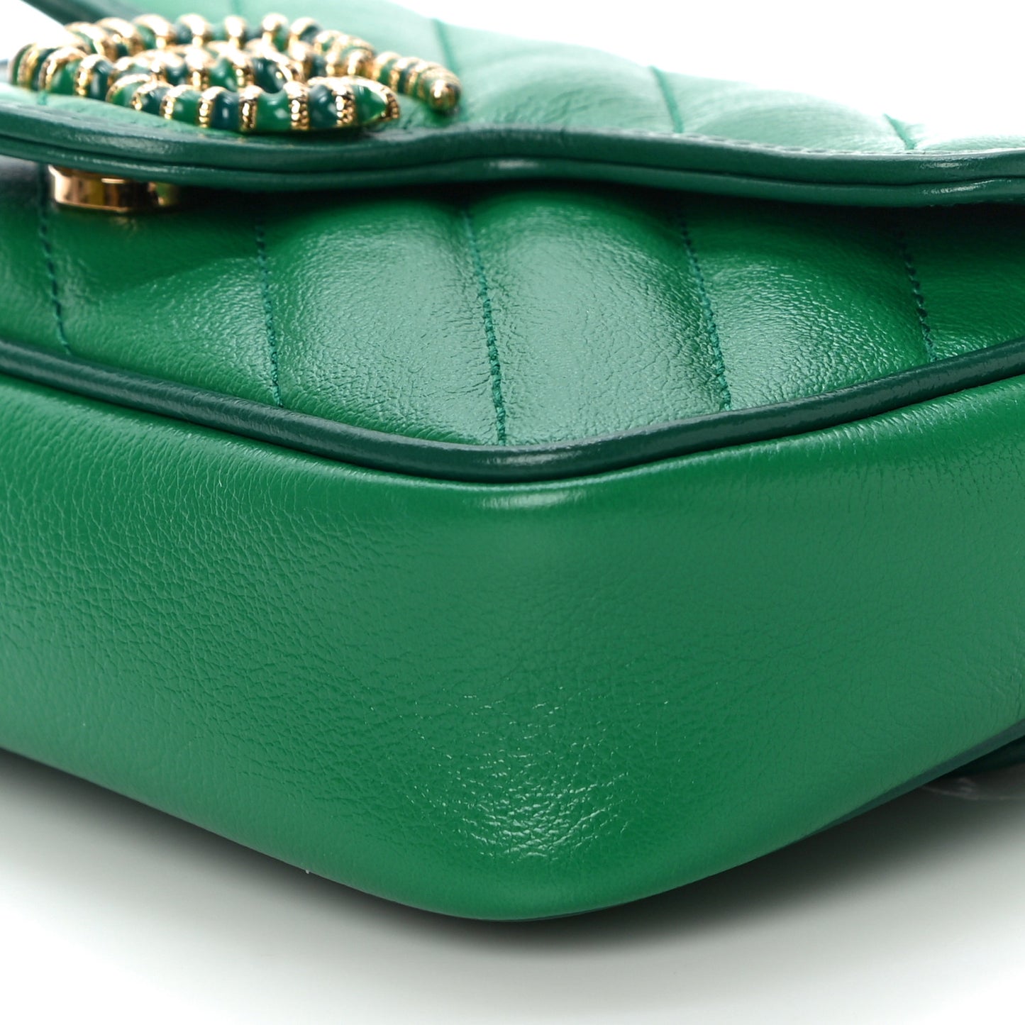 Azalea Calfskin Enamel Matelasse Diagonal Super Mini Torchon GG Marmont Shoulder Bag New Shamarock Emerald