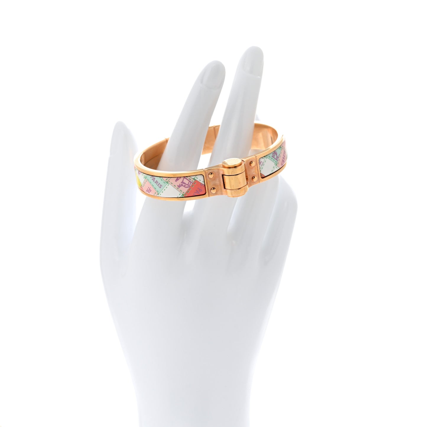 Enamel Printed Narrow Bolduc Au Carre Hinged Bracelet S