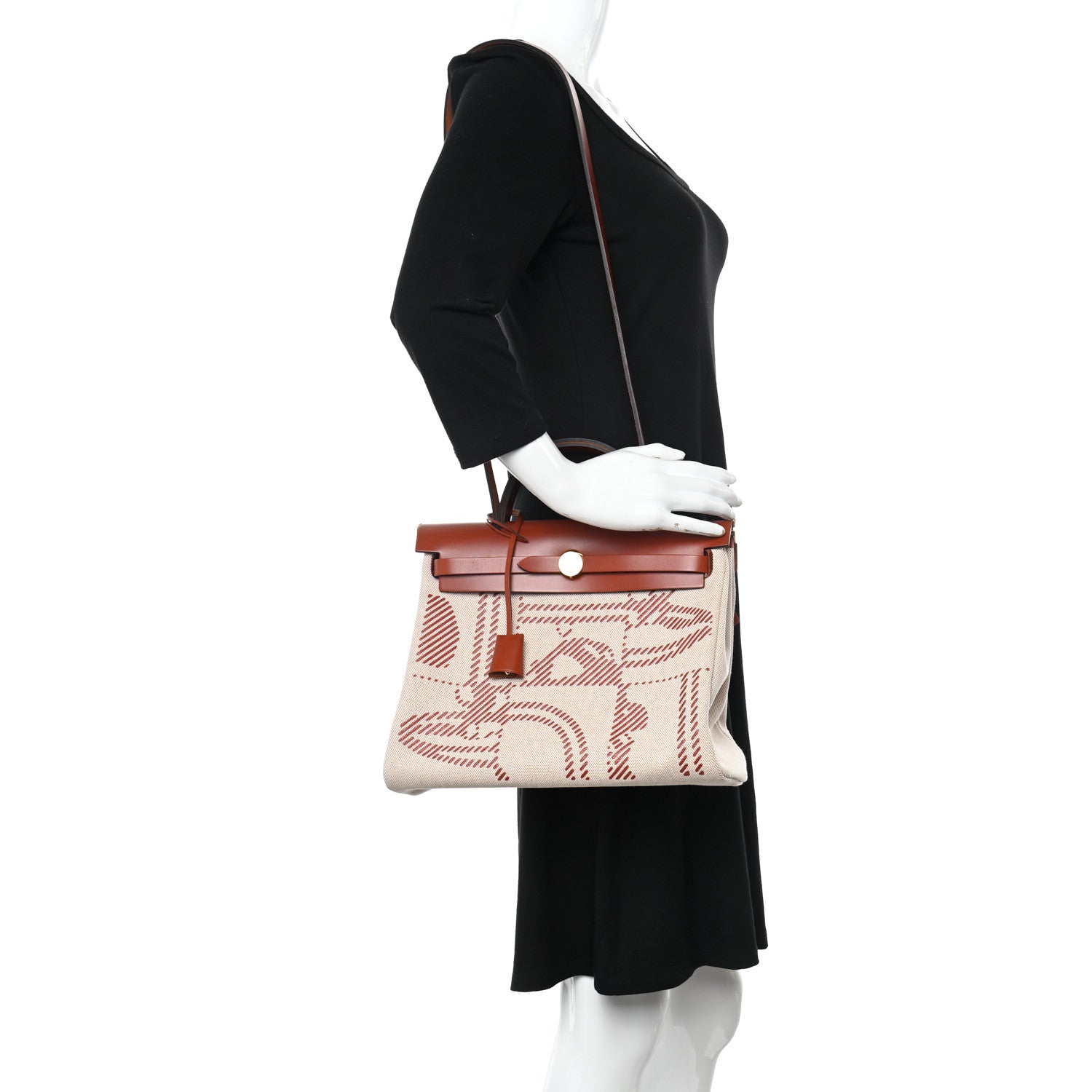 Hermes Vache Hunter Toile H Brides de Gala Herbag Zip Retourne 31 PM Cuivre Ecru Beige 2 of 13