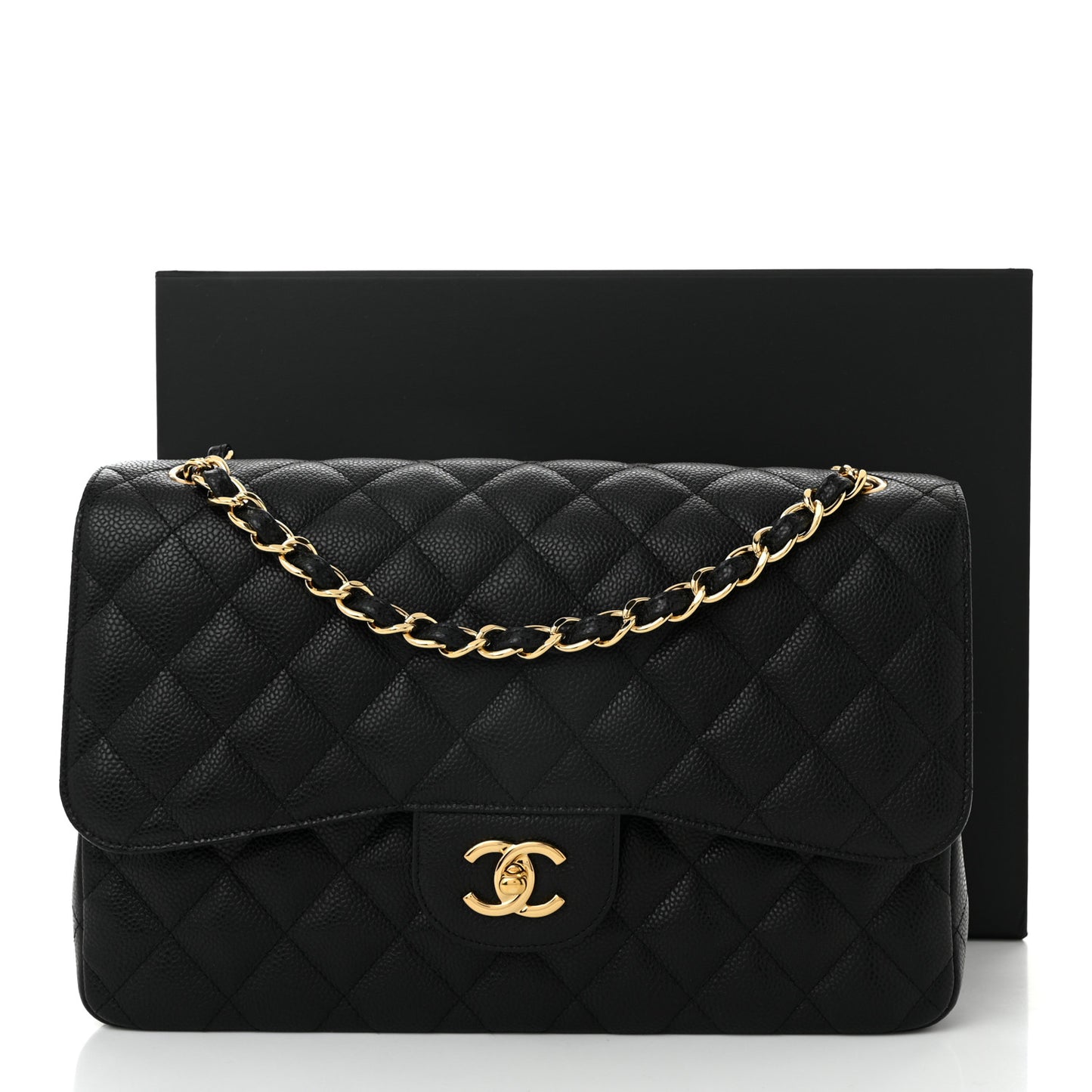 Caviar Quilted Jumbo Double Flap Black